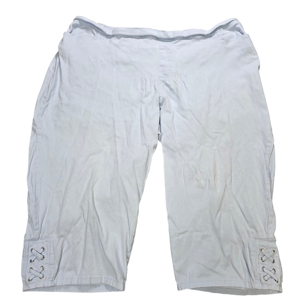Catherines Essential Flat Front Capri Pants Women's Size 3X Light Blue Lace-Up